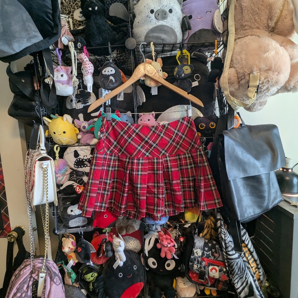 Royal Bones Red Plaid Pleated Mini Skirt